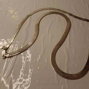 Classique (Stamped) Vintage Silvertone Thick Herringbone Chain Necklace 28" Long